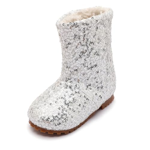 Girls Winter Glitter Sequin Snow Boots Sparkle Warm Fur Ankle Booties