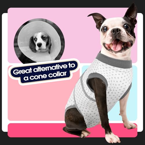 Image of FUAMEY Dog Recovery Suit Male,Dogs Surgery Neuter Suits Puppy Spay Shirts for Female Protect Dog's Skin Anti Licking Abdominal Wounds Doggie Onesie Pet Bodysuit Alternative to Cone Polka Dot M