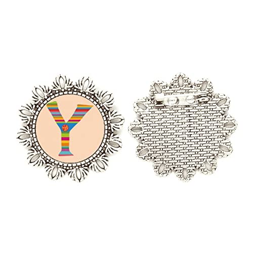 Broche de plata con flores y naranjas Letra Y en tamaño medium
