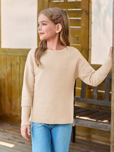 Haloumoning Girls Fall Sweater Kids Fashion Long Sleeve Ribbed Knit Split Pullover Tops 5-14Y3