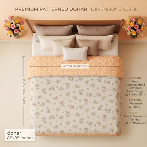 Image of HOMEKART Luxury Cotton Dohar Blanket for Double Bed | Ultra Soft Reversible AC Quilt | Floral Printed Lightweight Summer Blanket | 88x85 Inches (Mustard Blossom)
