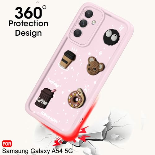 Image of TheGiftKart Back Cover Case for Samsung Galaxy A54 5G | Cute Fun Cartoon 3D Bear Coffee Case | Full Camera Protection | Shockproof Back Cover Case for Samsung Galaxy A54 5G (Silicone, Pink)