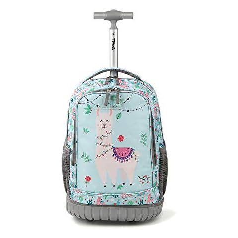 Tilami Rolling Backpack with Trolley Wheeled Design, Cute Cartoon Printed for Boys and Girls, Travel, School, Student Trip (19 Inch, Alpaca) Cover