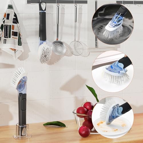 image for Soap Dispensing Replacement Dish Brush Storage Set with 2 PCS Brush Re