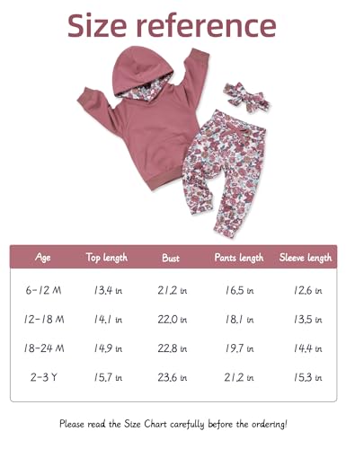 Image of Baby Girls Long Sleeve Flowers Hoodie Tops and Pants Outfit with Kangaroo Pocket Headband
