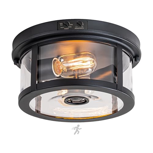 FTL Deckenlampe mit Bewegungsmelder Außen, Deckenleuchte mit Bewegungsmelder und Dämmerungssensor für Aussen, Klares Glas...