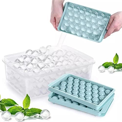 Round Ice Cube Trays with Bin, Shovel, and 2 trays 66 pcs BPA free plastic mold (Blue)