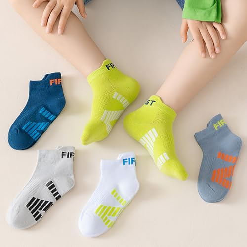 ANIMQUE 5 Paare Kleinkind Sneaker Socken Sommer Dünne Mesh Knöchelsocken 6-8 Jahre Kinder Baumwolle Sport Atmungsaktive Niedrig Geschnittene Socken, A04 XL