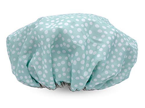 Reusable Nylon Shower Cap & Bath Cap, Reversible Oversized Waterproof Shower Caps Large Designed For All Hair Lengths W Terry Lining & Elastic Band Stretch Hem Hair Hat - Socialite Mint To Be #TOP3