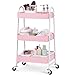 3-Tier Utility Rolling Cart with Large Storage and Metal Wheels for Office,Kitchen,Bedroom,Bathroom,Black,Pink,White 130839