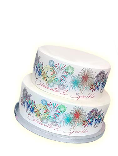 Top That Edible Decor Sheet Celebrate & Sparkle Fireworks themed Border Ribbon - Bonfire Night, New Year- Easy to Use
