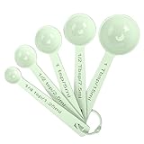 Stainless Steel Measuring Spoons Set of 5, Metal Measuring Cups for Liquid/Food/Kitchen/Baking (Green)