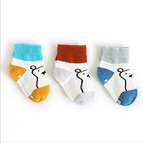 3Pairs / Set Calzini per Neonati Cotone Baby Girl Calze Antiscivolo Cartone Animato Calzini Casual per Ragazzi Infantile per Neonate yc0209 (Color : Bear, Kid Size : 9M)