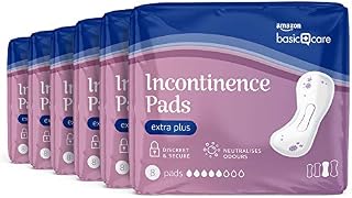 Amazon Basic Care Incontinence Pads Extra plus, 6 packs of 8 (48 Total)