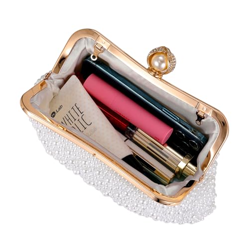 Image of FALETO Pearl Clutch Bag for Women Evening Wedding Party Bridal Handbag Ladies Beaded Clutch Purse for Party