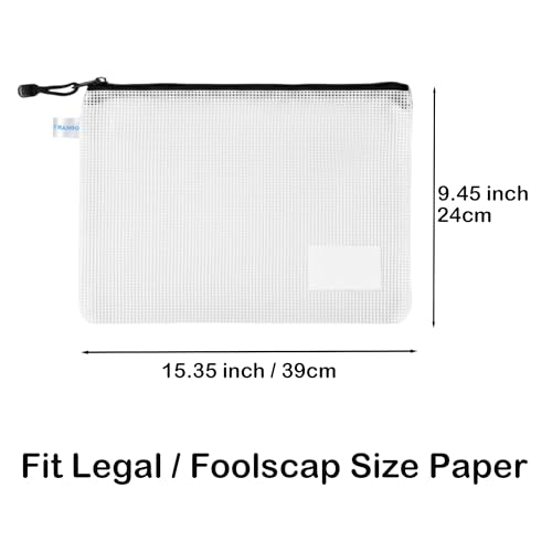 10 Stück A4+ Reißverschluss-Beutel & Zip-Pouch Mappe, geeignet für Foolscap/Legal Dokumente, TRANBO Mesh Zip Bags mit Beschriftungsfach, mehrfarbig für Büro, Schule, Reise
