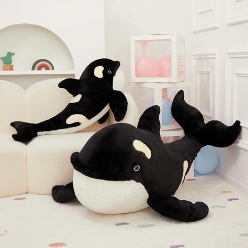 Image of MorisMos 51Inch Giant Orca Stuffed Animal, Soft Realistic Stuffed Orca Plush Toy, Jumbo Killer Whale Plush Pillow, Ocean Animal Cuddle Gift for Kids Adults Birthday Christmas