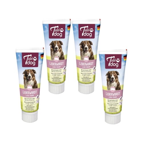 Tubi dog Delikatess Leberwurst | 4er Pack | 4 x 75 g | Ergänzungsfuttermittel für Hunde | Zuckerfrei