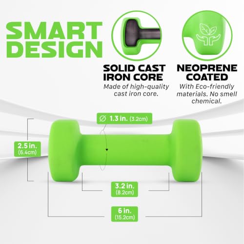Image of Yes4All Neoprene Coated Dumbbell Hand Weight Sets of 2 - Multiple Weight Options with 15 Colors, Anti-roll, Anti-Slip, Hexagon Shape