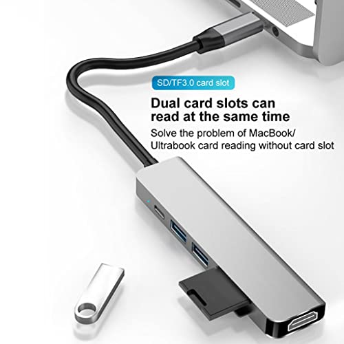 Almencla 6-em-1 hub usb c tipo c hub, usb c para hdmi, 2 portas usb 3.0, leitor de cartão sd/tf, ada