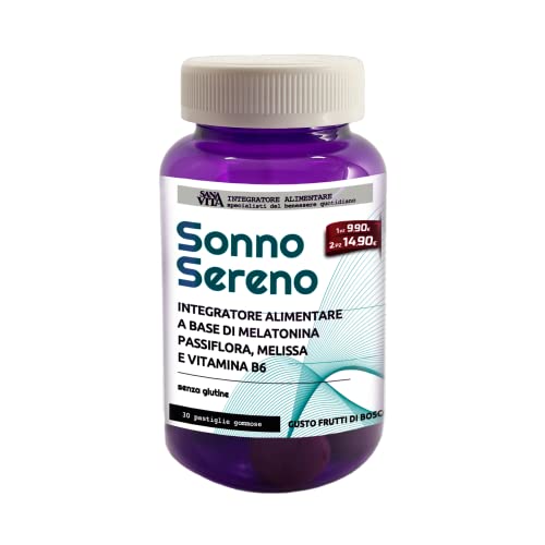 Sanavita Sonno Sereno integratore per dormire in caramelle gommose - 30 caramelle - gusto frutti di bosco - Melatonina, Passiflora, Melissa e Vitamina B6