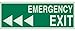 Brady 90924 Glow-In-The-Dark Plastic Glow-In-The-Dark Exit & Directional Sign, 5" X 14", Legend "Emergency Exit (3 Left Arrows)"
