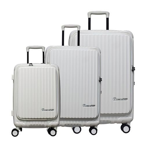 Image of SWISS MILITARY Polycarbonate Summit Set of 3 (Cabin + Medium + Large) Trolley Luggage, Hard Case 360 Rotatable 8 Wheels, Anti Theft Zip & 15.6 inch Laptop Suitcase with Cover Free White 60cm 70cm 80cm