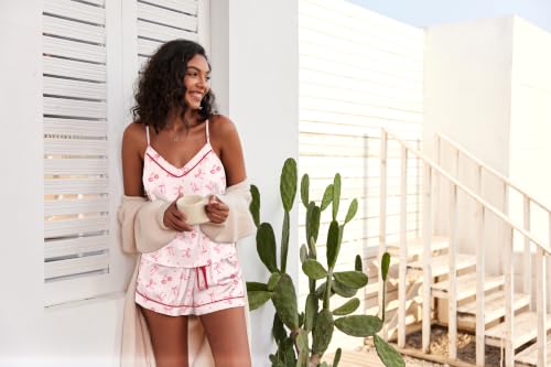 Image of Ekouaer Pajamas for Women Set Silk Satin Pjs Sexy Lingerie Sleepwear Cami Shorts Set Summer Nightwear S-XXL