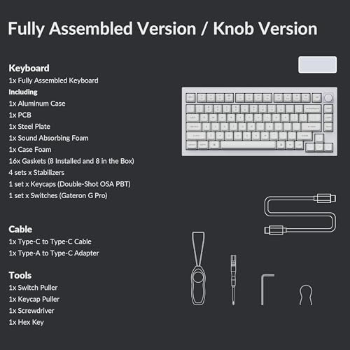 Image of Keychron Q1 RGB Wired Custom Mechanical Keyboard, 75% Layout QMK /VIA Programmable Macro with Hot-swappable Gateron G Pro Blue Switch Double Gasket Compatible with Mac Windows Linux (White) -Version 2