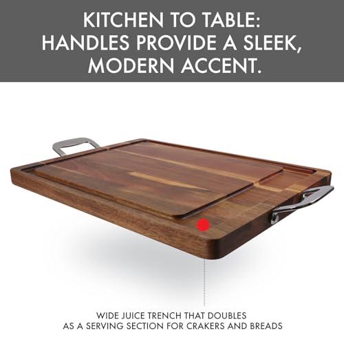 Tabla de Cortar y Servir de Madera de Acacia Dexas con Asas de Acero Inoxidable – Tabla Grande de 20 x 15 pulgadas para Quesos, Carnes, Aperitivos y Snacks – Bandeja Duradera de Corte y Servicio para Cocina y Entretenimiento miniatura 7