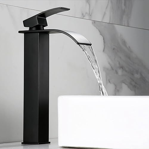 Robinet cascade salle de bain évier monotrou acier inoxydable noir