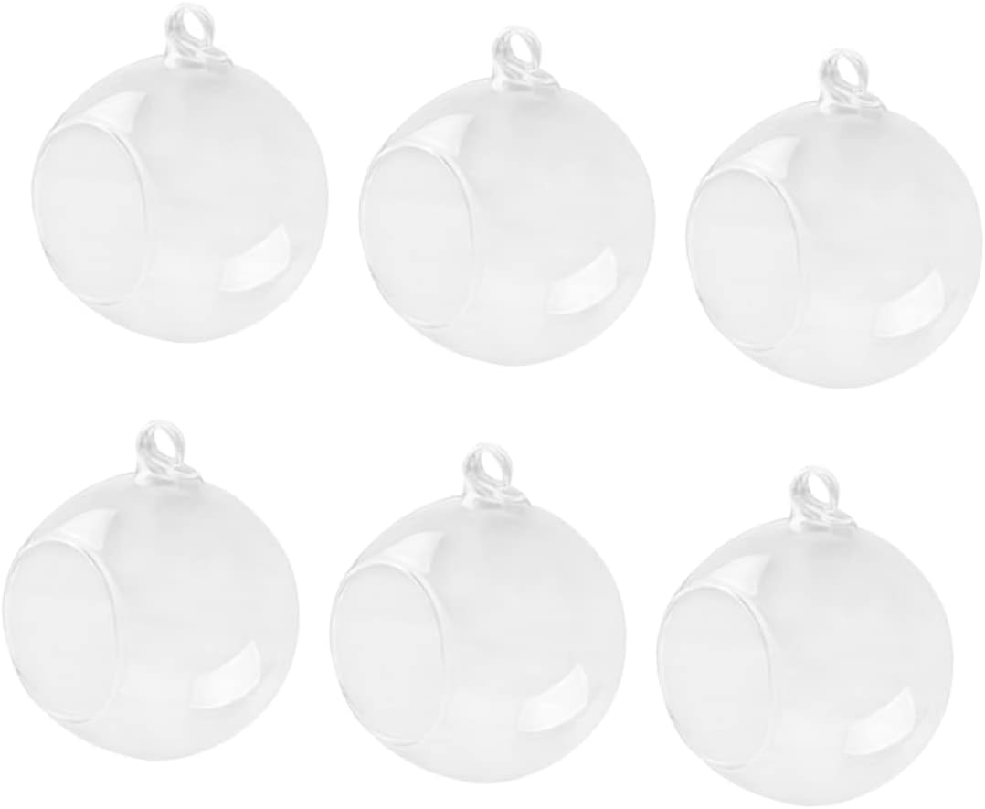 Cabilock 6pcs Clear Hanging Glass Terrarium Vases Ball Shape Plant Containers Flat Base for DIY Wedding Decor Succulent and Home Decoration for Floral Centerpieces