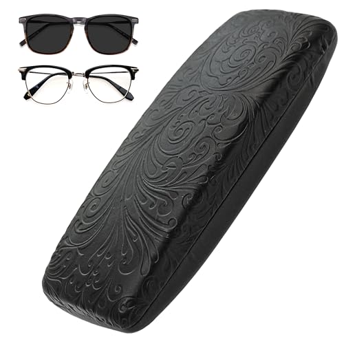 Image of Women's Hard Eyeglass Shell Case with Floral Embossing - Premium PU Leather Glasses Hard Shell Red Purple Black Brown