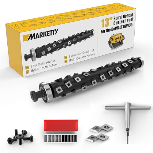 Upgrade 13 Inch Helical Cutterhead Compatible with DW735 DW735X4 Rows for DeWalt Thickness Planer Quiet & Efficient Pre-Installed Bearing 5 Spare Carbide Blades Screws & T Wrench