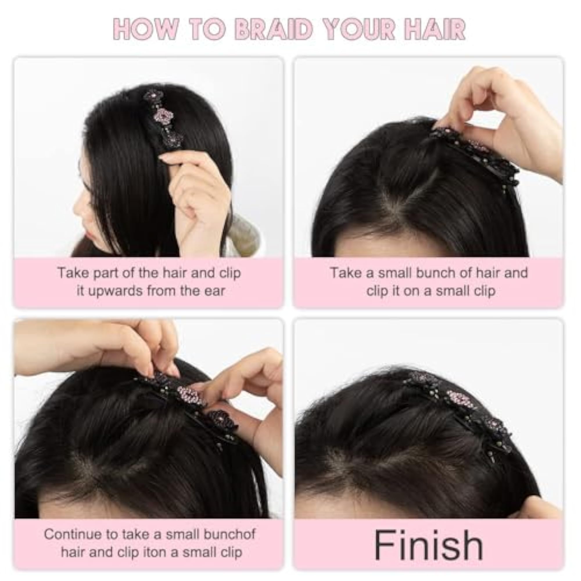 4-Pcs Sparkling Crystal Stone Braided Hair Clips