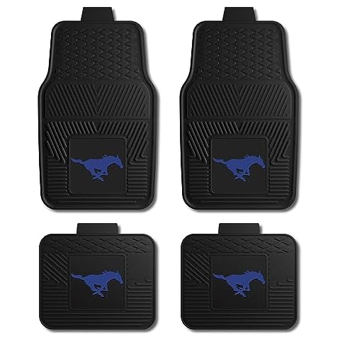 Fanmats Southern Methodist University Mustangs - Blue Set of 4 Car Mats for Cars, SUV, Pickups - All Weather Protection, Deep Reservoir Design, Universal-3D NCAA logo-29”x17” Front -14”x17” Rear Mat Cover