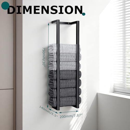 Towel Racks for Bathroom,304 Stainless Steel Towel Storage Rack for Rolled Towels,Vertical Matte Black Bathroom Towel Holder (30 Inch) - Image 3