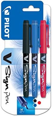 Pilot V-Sign Pen Felt Pens Pack of 3 Medium Point Black/Blue/Red