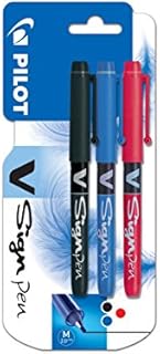 Pilot V-Sign Pen Felt Pens Pack of 3 Medium Point Black/Blue/Red