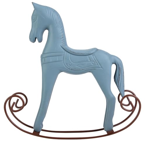 Kukyller Caballo balancín de madera hecho a mano, decoración de caballo mecedora tallada y pintada, decoración de escritorio para niños pequeños, adorno de manualidades (azul claro)