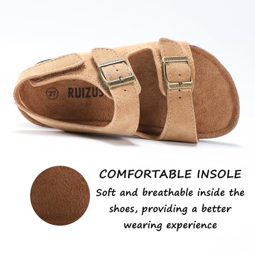 Image of Toddler Sandals Boys Girls Cork Footbed Sandals Kids Adjustable Back Strap Slippers Double Buckle Slide Beach Shoes for Indoor Outdoor