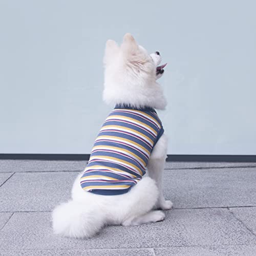Szat Pro Striped Teacup Pet Dog T-Shirts, 100% Cotton Tank Vest For Small Dogs And Cats, Sleeveless Puppy Clothes For Chihuahua Yorkie Blue Yellow,2X-Small #TOP5