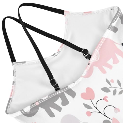 Cute Elephant Pink Flower Girls One Piece Swimsuit Beach Swimwear 208586154