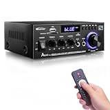 AK45 Pro HiFi-Verstärker WOOPKER Mini Verstärker, 500W,2 Kanäle Bluetooth Verstärker Hifi Stereo w/UKW-Radio, USB,SD,RCA,MIC In,Audio Verstärker Receiver für Zuhause oder Auto