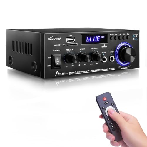 AK45 Pro HiFi-Verstärker WOOPKER Mini Verstärker 500W 2 Kanäle Bluetooth Verstärker Hifi Stereo w/UKW-Radio USB SD RCA MIC In Audio Verstärker Receiver für Zuhause oder Auto