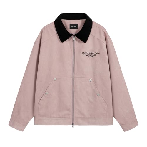 Men's Women's Suede Leather Letter Graphic Color Block Zip Up Long Sleeve Jacket Vintage Streetwear Unisex Coats