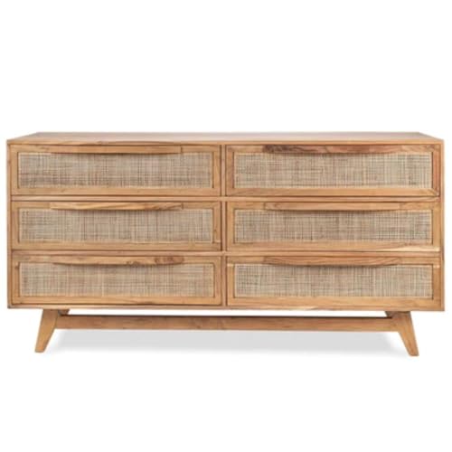 Image of Goku Rattan Chest of Drawer for Home & Office | Cane Storage Unit with 6 Drawer |Mango Wood,| Natural Finish |