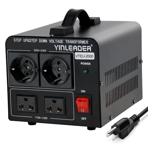 Image of 2000W Step Up /Down EU Voltage Transformer Converter 110V to 220V | OR Convert 220V to 110V Voltage Converter with 2US&2 EU outlets [110V US Power Cord Included Only, No 220V Cord]