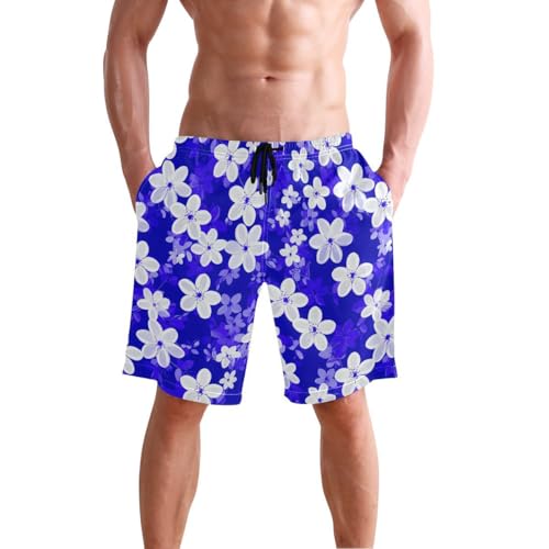 Flowers Floral Blue Mens Swim Trunks Quick Dry Beach Shorts with Pocket S 2302912