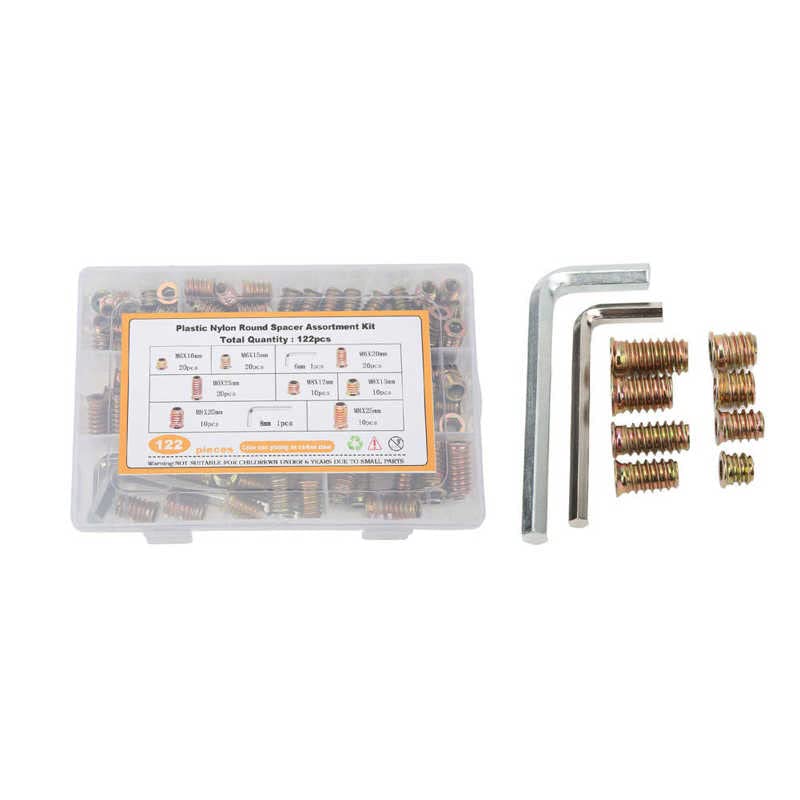 122Pcs Metric Threaded Insert Carbon Steel Galvanized Female Male Thread Furniture Bolt for Closet with Storage Box